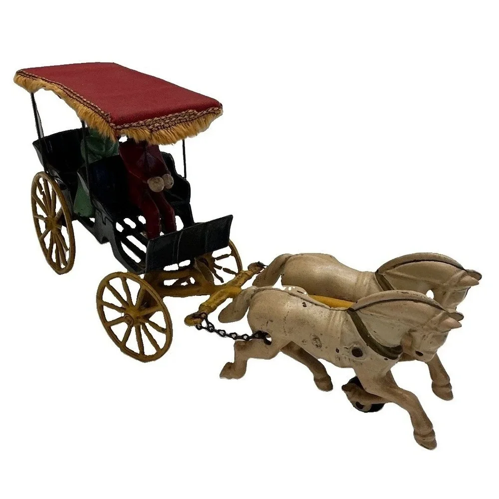 VTG Antique Kenton Cast Iron Horse Drawn Surrey Carriage Toy 13